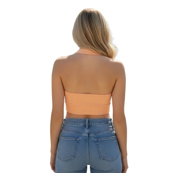 Sunday Best Aritzia Sinchseamless Ribbed Halter Crop Top Peach Nude L Holiday - Picture 2 of 6
